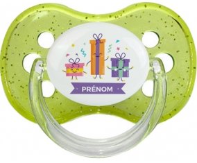 Cadeaux anniversaire style 1 + prénom : Vert à paillette embout cerise