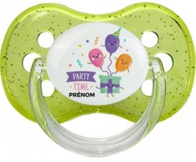 Party time anniversaire + prénom : Vert à paillette embout cerise