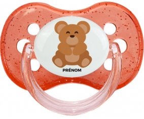 Ours + prénom : Rouge à paillette embout cerise