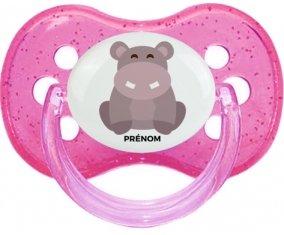 Hippopotame + prénom : Rose à paillette embout cerise