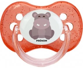 Hippopotame + prénom : Rouge à paillette embout cerise