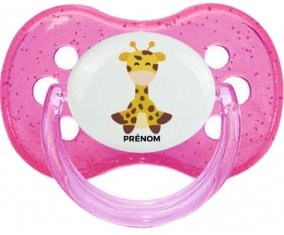 Girafe style 4 + prénom : Rose à paillette embout cerise