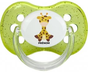 Girafe style 4 + prénom : Vert à paillette embout cerise