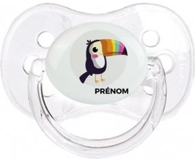 Toucan + prénom : Transparent classique embout cerise