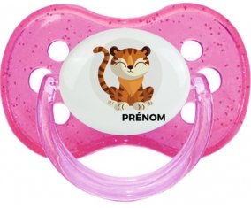Tigre style 1 + prénom : Rose à paillette embout cerise
