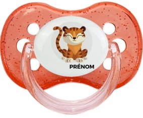 Tigre style 1 + prénom : Rouge à paillette embout cerise