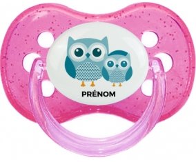 3 hiboux + prénom : Rose à paillette embout cerise