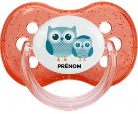 3 hiboux + prénom : Rouge à paillette embout cerise
