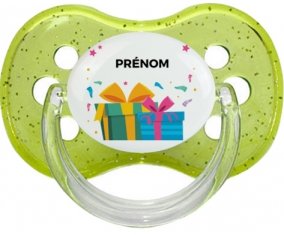 Cadeaux anniversaire style 2 + prénom : Vert à paillette embout cerise