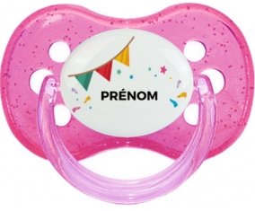 Guirlande + prénom : Rose à paillette embout cerise