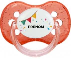 Guirlande + prénom : Rouge à paillette embout cerise