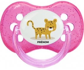 Tigre style 2 + prénom : Rose à paillette embout cerise