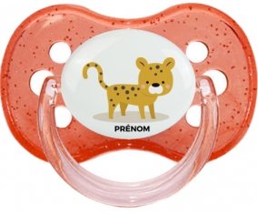 Tigre style 2 + prénom : Rouge à paillette embout cerise