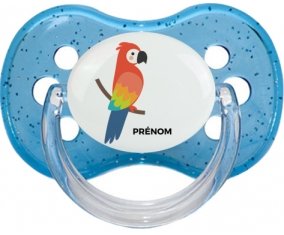 Perroquet + prénom : Bleu à paillette embout cerise