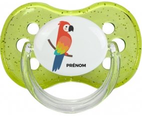 Perroquet + prénom : Vert à paillette embout cerise