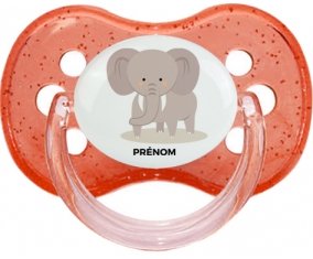 Éléphant style 5 + prénom : Rouge à paillette embout cerise