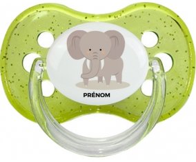 Éléphant style 5 + prénom : Vert à paillette embout cerise