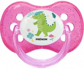 Croco + prénom : Rose à paillette embout cerise