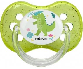 Croco + prénom : Vert à paillette embout cerise