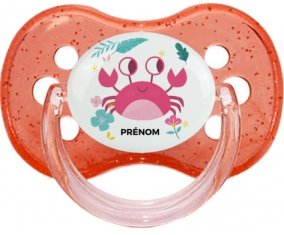Crabe + prénom : Rouge à paillette embout cerise