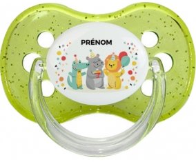 Fête d'anniversaire + prénom : Vert à paillette embout cerise