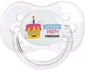 Birthday party style 2 + prénom : Transparent classique embout cerise