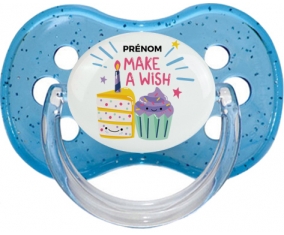 Make a wish + prénom : Bleu à paillette embout cerise