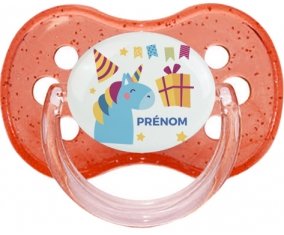 Licorne anniversaire + prénom : Rouge à paillette embout cerise