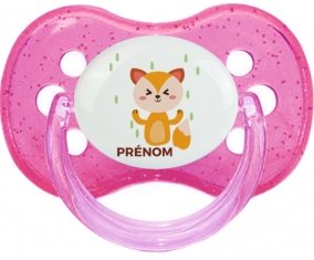 Renard style 1 + prénom : Rose à paillette embout cerise