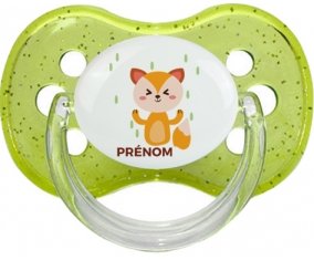 Renard style 1 + prénom : Vert à paillette embout cerise
