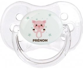 Cochon + prénom : Transparent classique embout cerise