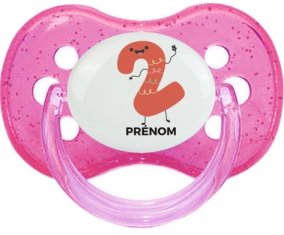 Deux ans anniversaire style 2 + prénom : Rose à paillette embout cerise