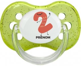 Deux ans anniversaire style 2 + prénom : Vert à paillette embout cerise