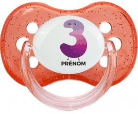 Trois ans anniversaire style 2 + prénom : Rouge à paillette embout cerise
