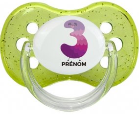 Trois ans anniversaire style 2 + prénom : Vert à paillette embout cerise