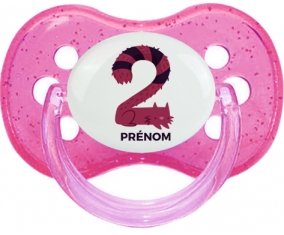 Deux ans anniversaire style 4 + prénom : Rose à paillette embout cerise