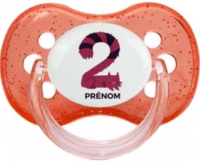 Deux ans anniversaire style 4 + prénom : Rouge à paillette embout cerise