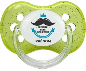 Joyeuse Fêtes des pères style 1 garçon + prénom : Vert à paillette embout cerise