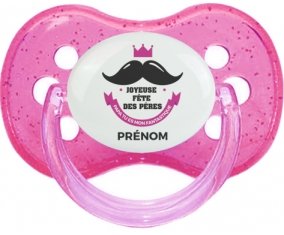 Joyeuse Fêtes des pères style 1 fille + prénom : Rose à paillette embout cerise