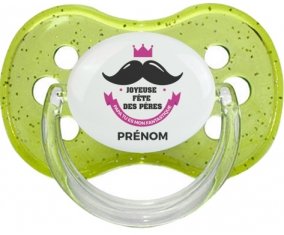 Joyeuse Fêtes des pères style 1 fille + prénom : Vert à paillette embout cerise