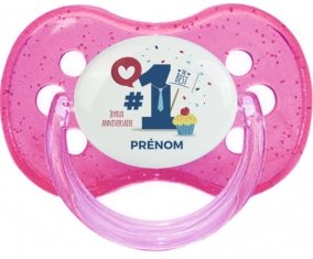 un an anniversaire style 7 + prénom : Rose à paillette embout cerise