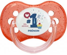 un an anniversaire style 7 + prénom : Rouge à paillette embout cerise