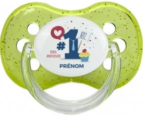 un an anniversaire style 7 + prénom : Vert à paillette embout cerise