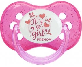 It's a girl + prénom : Rose à paillette embout cerise