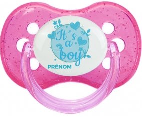 It's a boy + prénom : Rose à paillette embout cerise