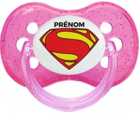 Superman + prénom : Rose à paillette embout cerise