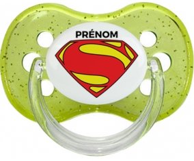 Superman + prénom : Vert à paillette embout cerise