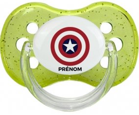 Captain america + prénom : Vert à paillette embout cerise
