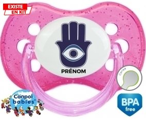 Main de Fatma + prénom : Rose à paillette embout cerise