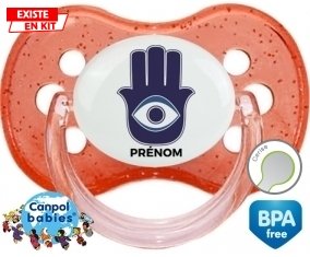 Main de Fatma + prénom : Rouge à paillette embout cerise
